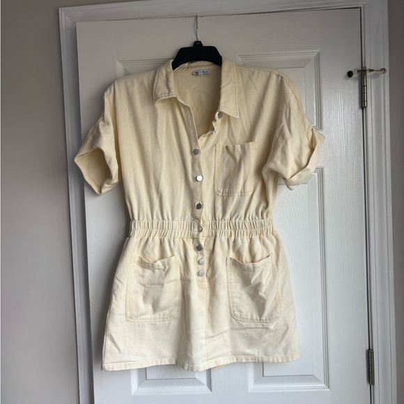 white birch Pants - White Birch Cream Button-Up Romper